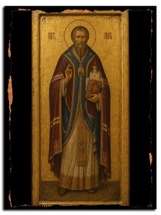 Иов, патриарх Московский и всея Руси, святитель — икона на натуральном дереве