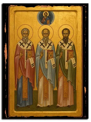 Святители Варсис и Евлогий, епископы Едесские, и Протоген, епископ Каррийский — икона на дереве