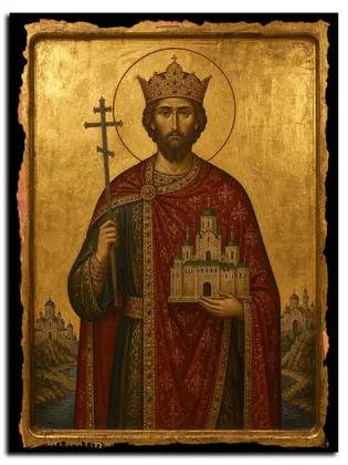 Борис (в Крещении Михаил) Болгарский, равноапостольный царь — икона на дереве
