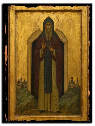 Вениамин Печерский, преподобный затворник — икона на дереве