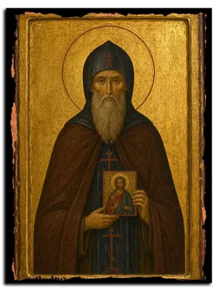 Памва Печерский, затворник, преподобный иеромонах — икона на дереве